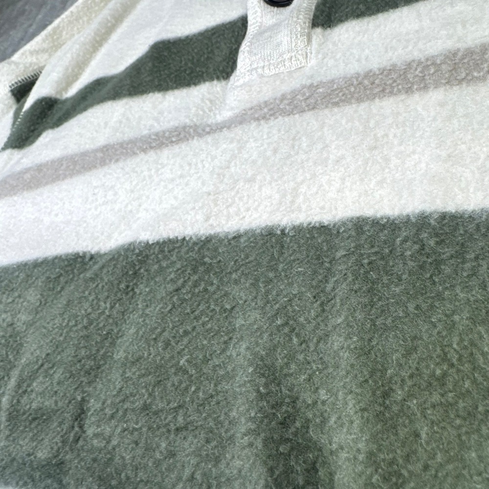 Chaps Fleece Pullover Mens Large Striped Quarter Button Mock Neck Cream Sweater - Picture 8 of 16